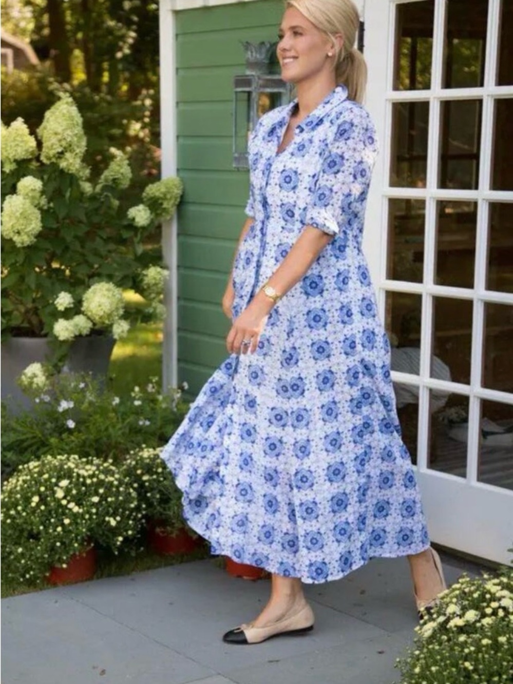 Blue Floral Collared Maxi Dress